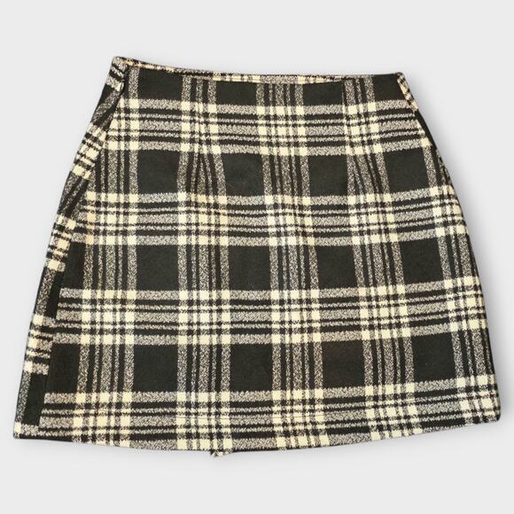 Y2K Abercrombie & Fitch Wool Mini Skirt Sz 00 Black Plaid White Tartan Twee Core - Picture 5 of 12